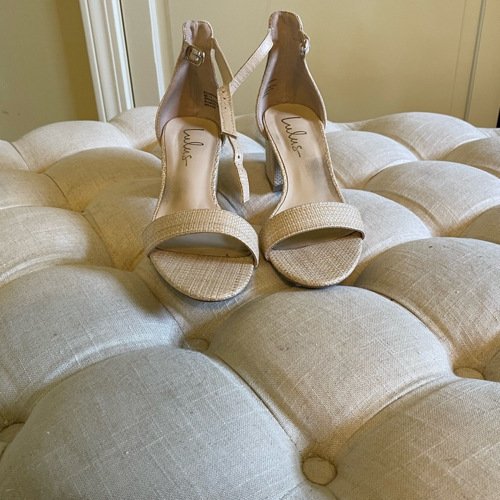 Lulu’s Harper Raffia Natural Ankle Strap Heels